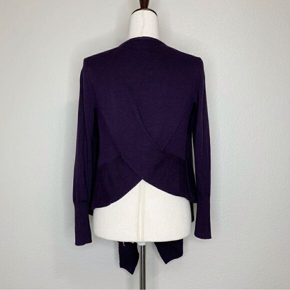 CAbi Women’s Open Front Drape Criss Cross Back Plum Cardigan - Picture 8 of 12